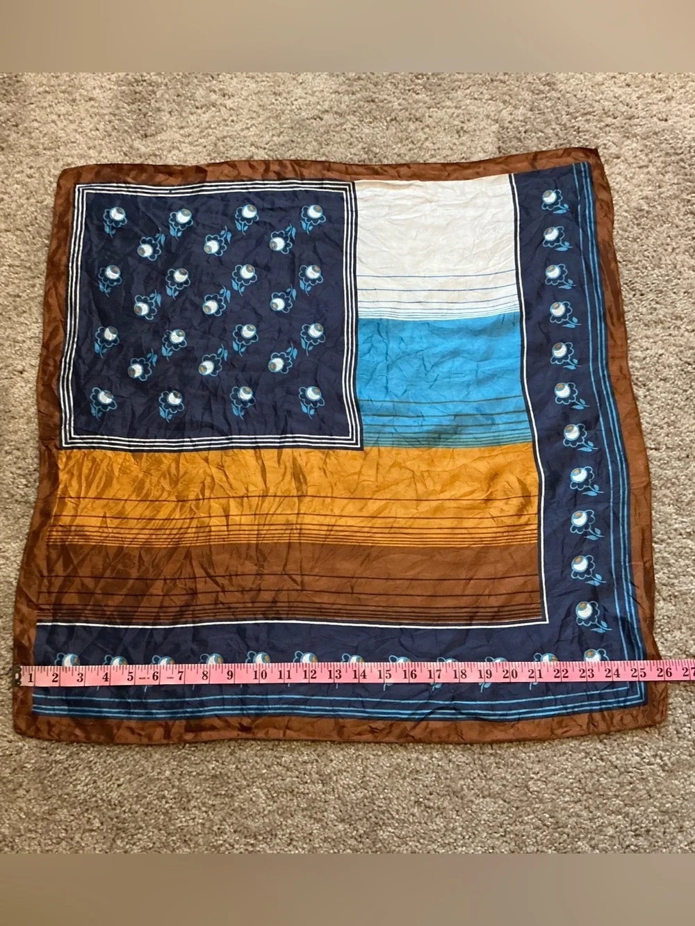 True Vintage 1970’s Brown & Blue Scarf-Made In Italy, Boho, Mod